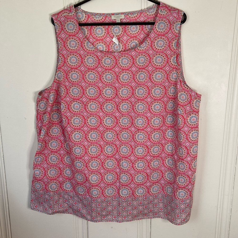 Talbots Plus Pink Pattern Sleeveless Top 100% Cotton Size 2X